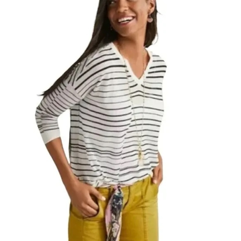 Cabi 5590 Captain Sweater Lightweight Black White Stripe Size Small